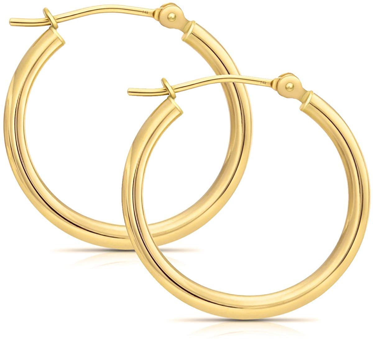 14k Yellow Gold Classic Shiny Polished Hoop Earrings