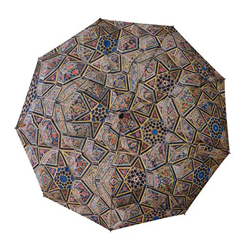 Preisvergleich Produktbild BALEH Regenschirm Taschenschirm / Persisches Architektur-Kunst-Motiv Iran / Klein, Leicht, Windsicher, Teflon-Beschichtet / Auf-Zu-Automatik / 9 Ribs
