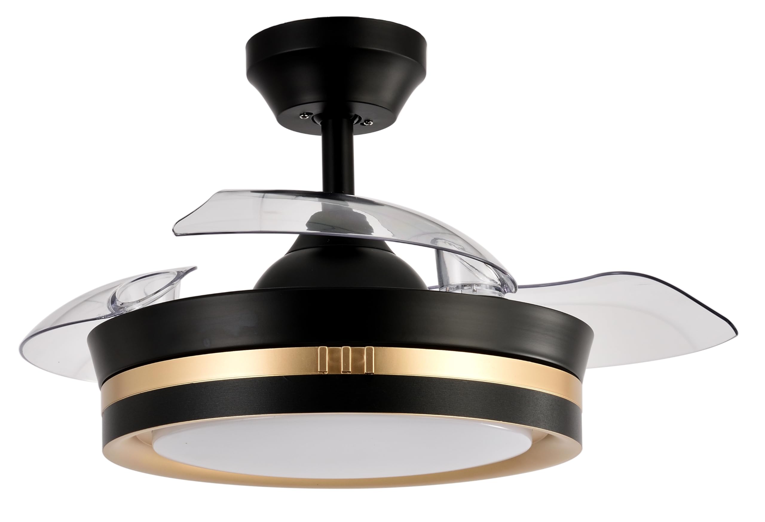 ABRILA VIPER DC Fan | Black/Gold Colour with Three Folding Blades | Fan 6 Adjustable Speeds | with 3 Light Temperatures | Remote Control Included