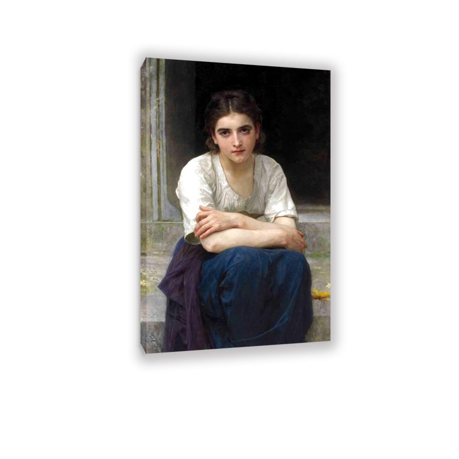 RXNHGJDS William-Adolphe Bouguereau Wall Art Reverie on the Edge Fine Art Portrait Wall Painting Aesthetic Wall Decor for Living Room Bedroom Bathroom Home Decor 110x70cm Inner frame