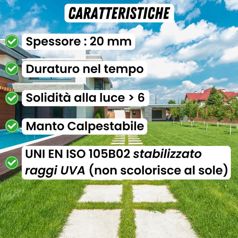 Prato Sintetico 20mm 1x10m - Manto Erboso Artificiale Calpestabile Per Esterni - Foto 11
