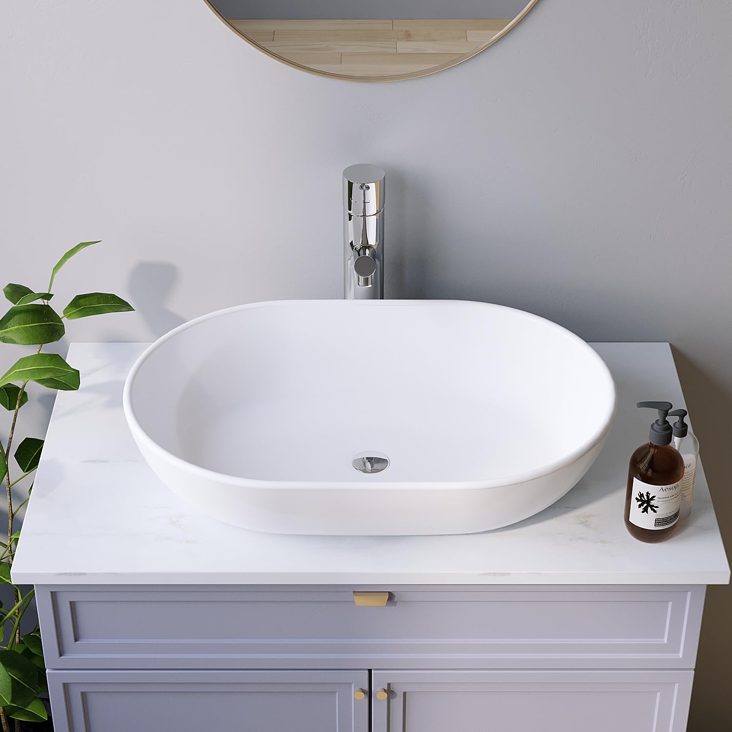 Design-Waschbecken Keramik Weiß Oval 60 x 42 cm Aufsatzwaschbecken Moderner Waschtisch für Unterschrank Waschplatz Badezimmer Handwaschbecken Aufsatzbecken Waschschale OHNE Hahnloch Überlauf