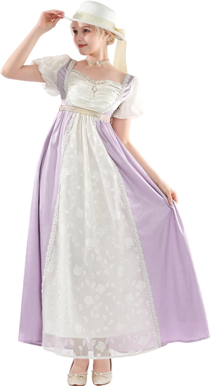 FCCAM Regency Dresses for Women Floral 1800s Regency Era Dress Empire Waist Regency Ball Gown