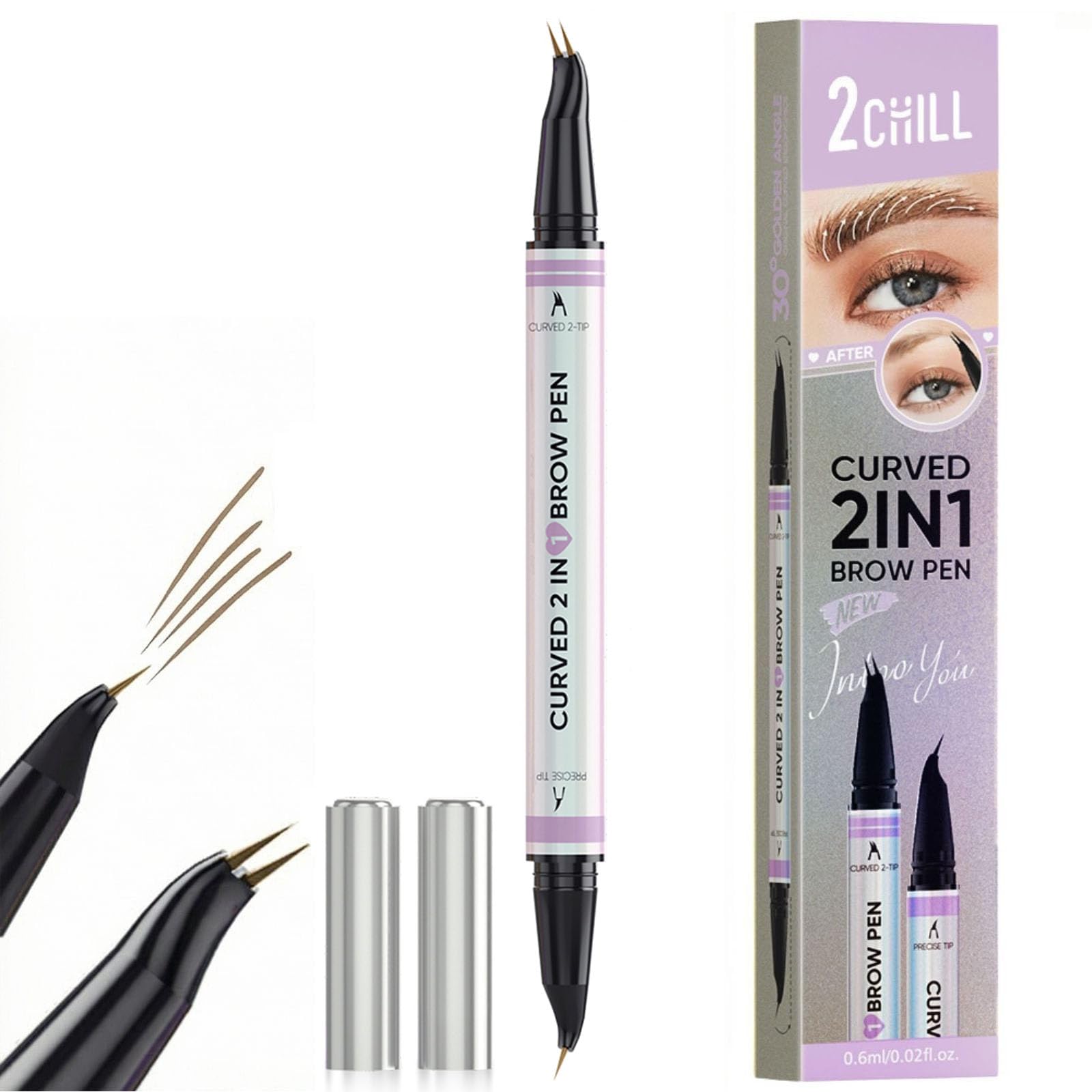 2CHILL Augenbrauenstift, Wasserfest Microblading Augenbrauen stift mit 2 Spitzen, Eyebrow Pencil mit 2-Zinken Gabelspitzen & Präziser Pinselspitze für Natürliches Make up (Braun)