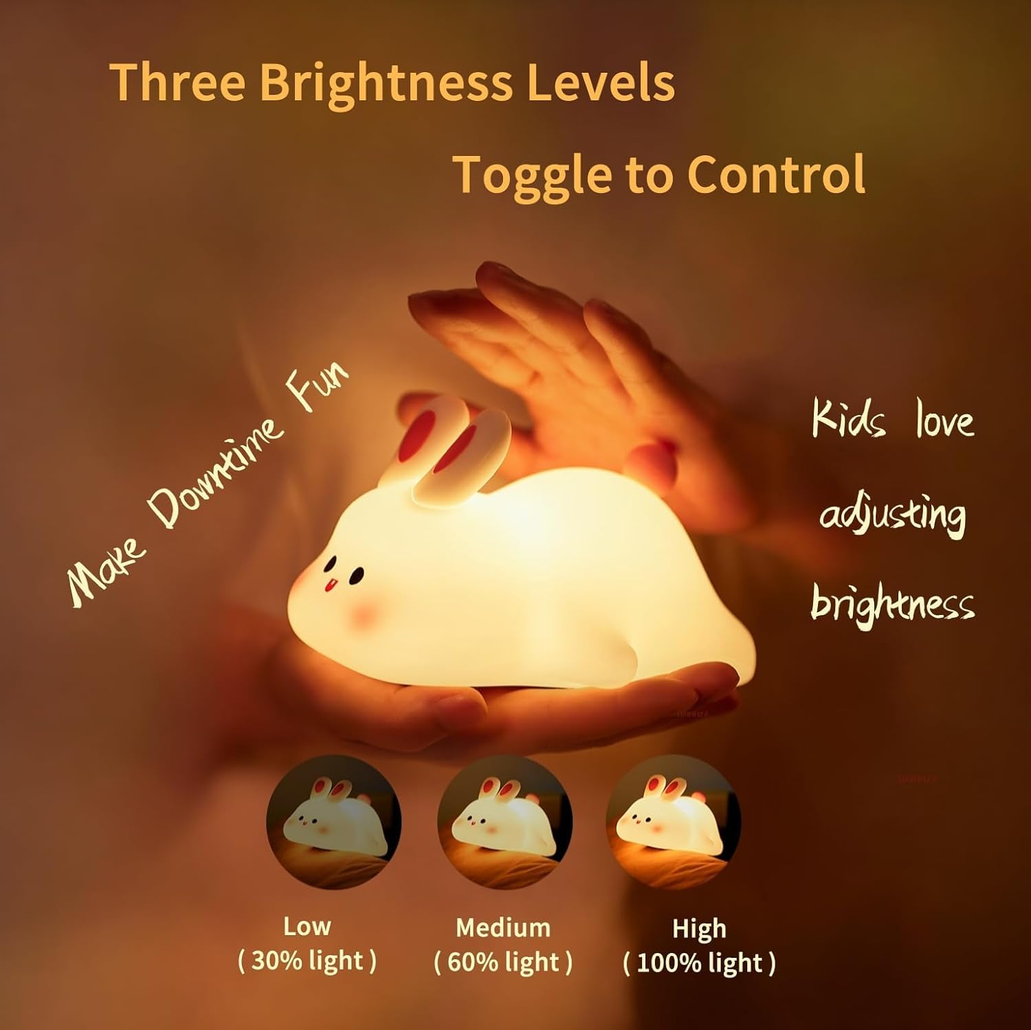 DEZICON Kids Night Light Silicone Rabbit Night Lamp Rechargeable Cute Lamp with 3 Level Brightness Kids Night Lights for Bedroom Baby Nursery and Study Desk Decorative Diwali Christmas Night Light 1