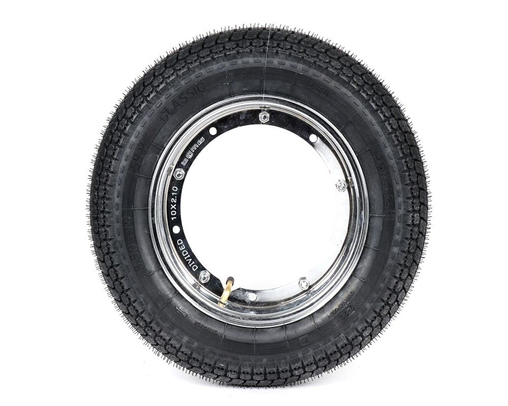 BGM Komplettrad Classic 2.10x10/3.50x10 59P Chrom kompatibel mit Vespa PX | Stahlfelge 2.10-10, montagefertig, Reifen 3.50-10; kompatibel mit Vespa Sprint, Rally, GT, GTR, TS, T4, LML Stella, Star
