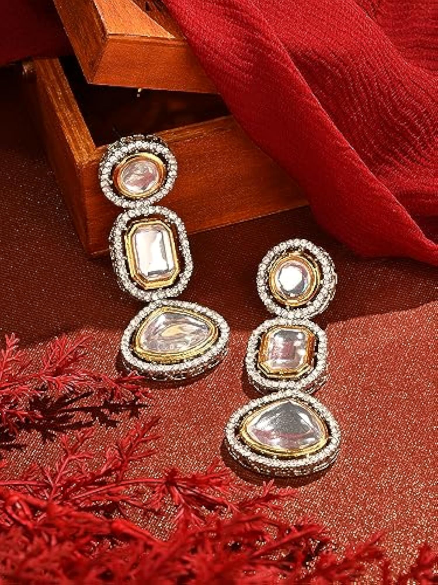Two Tone Stones & Austrian Diamonds Dangle Earring - ZPFK16497