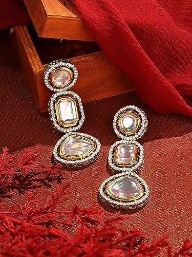 Two Tone Stones & Austrian Diamonds Dangle Earring - ZPFK16497