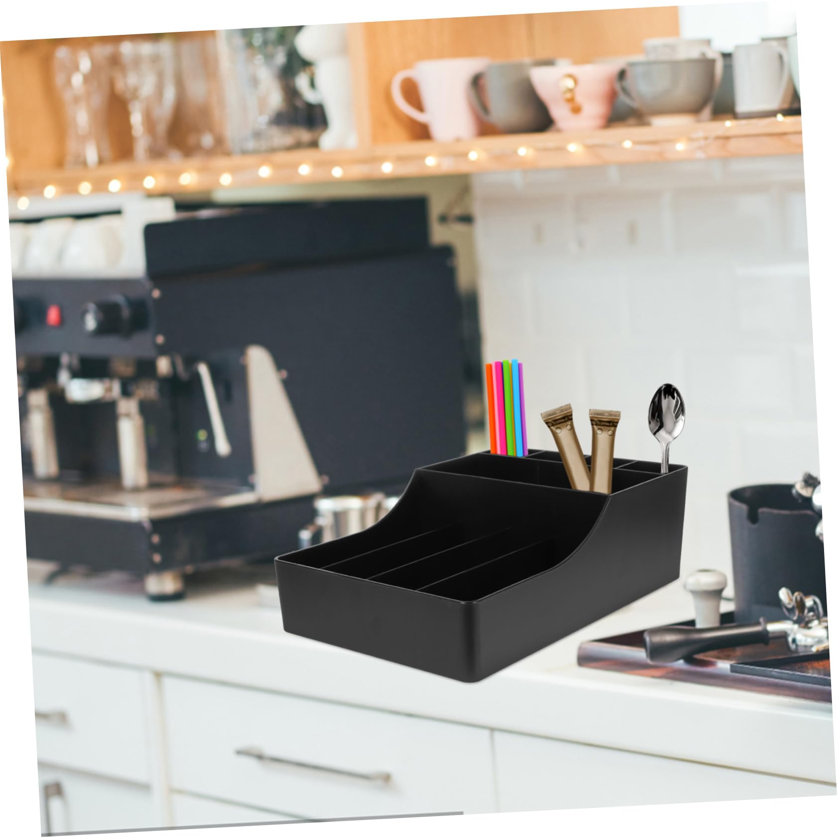 VALICLUD Kaffeebecherhalter aus Pp-material Kaffeezubehör-organizer mit Fächeraufteilung Strohhalmbox und Gewürz-organizer für Theken-dekoration Praktische Aufbewahrungsbox
