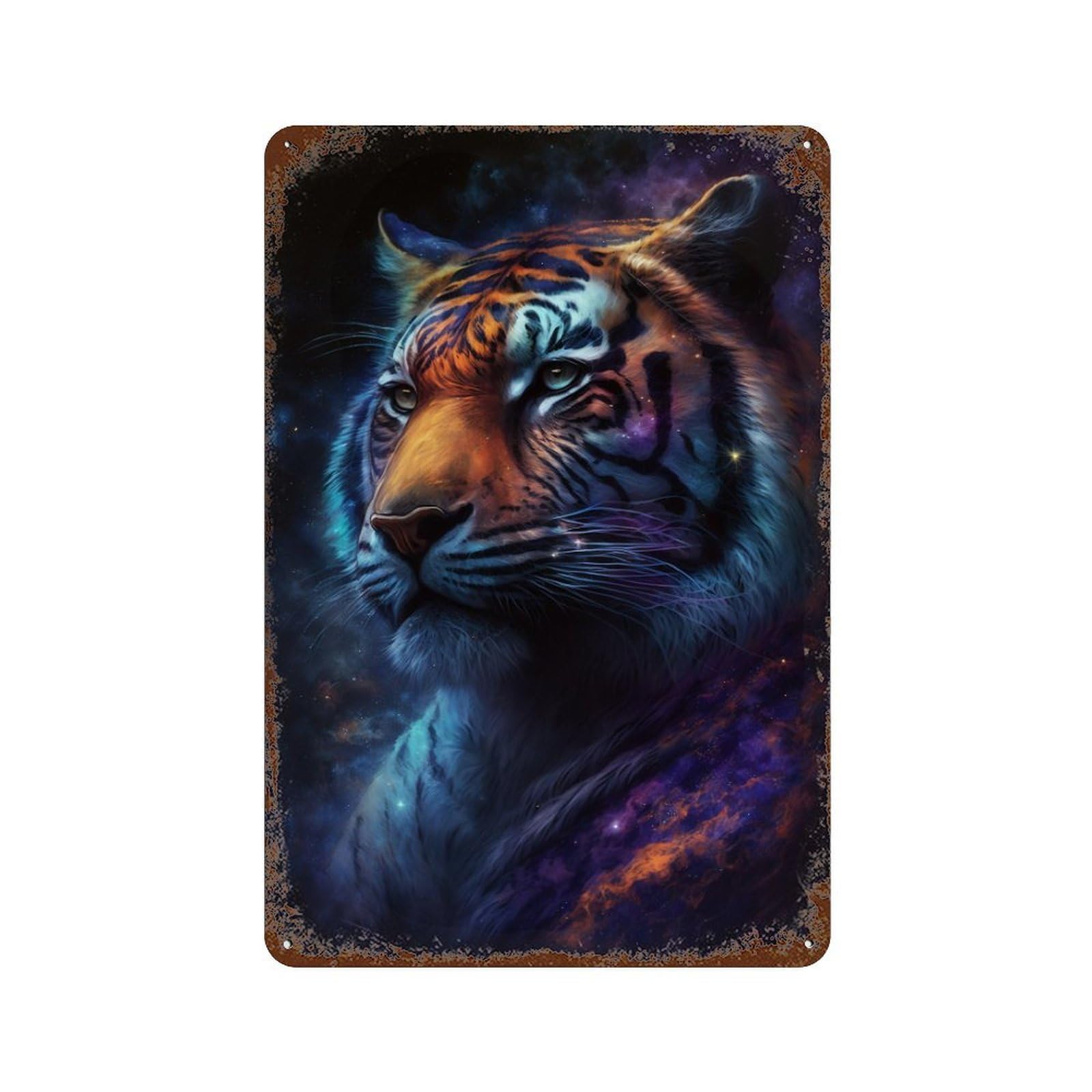 Cosmic Tiger Portrait-4 Decorative Tin Sign 11.8"x7.9", for Farmhouse, Kitchen And Entryway Decor, Vintage Wall Decor