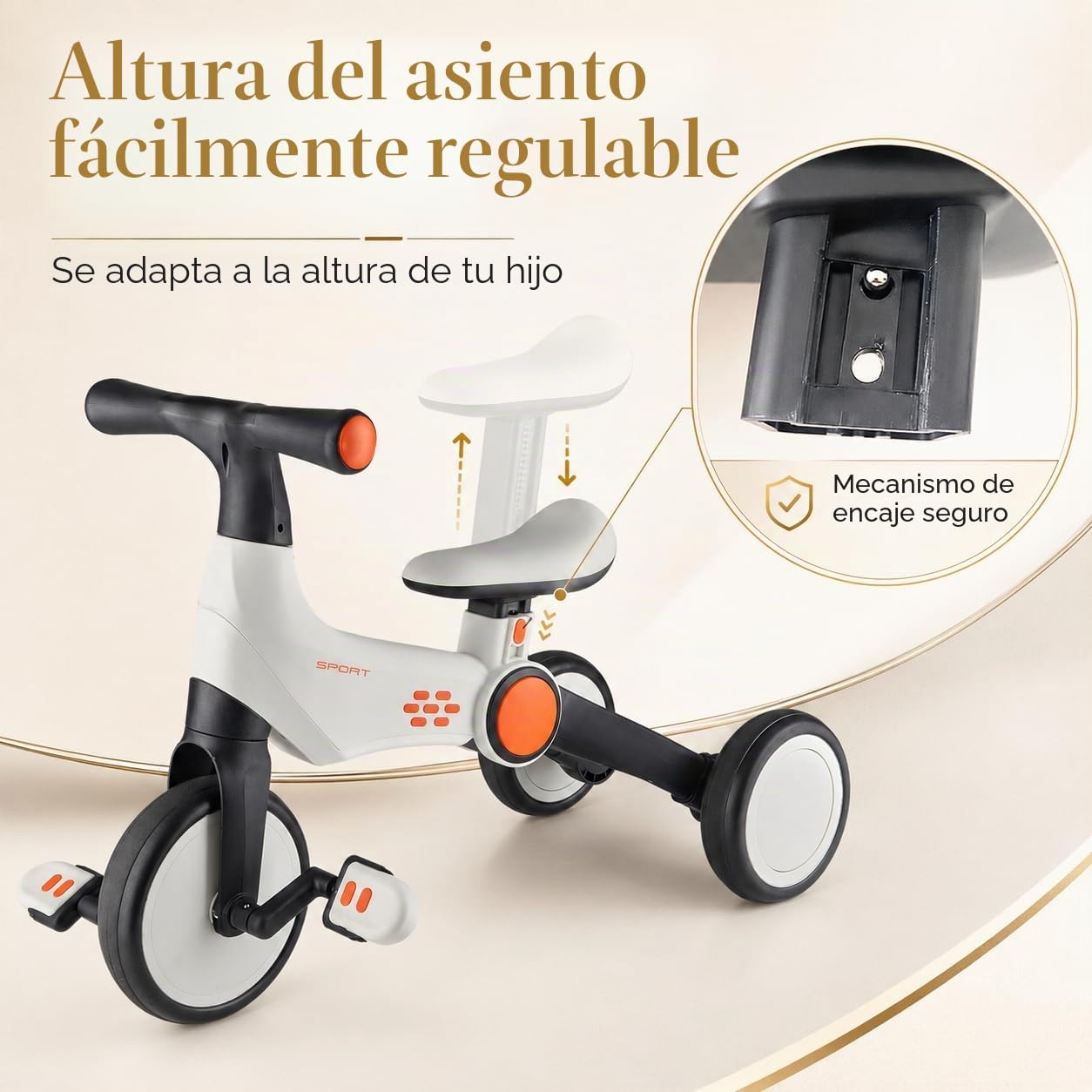 Bicicleta 3 en 1 para aprender a andar y triciclo, para pequeños exploradores a partir de 2 años, plegable, altura regulable (a partir de 32 cm) y con opción de pedal, resistente y segura