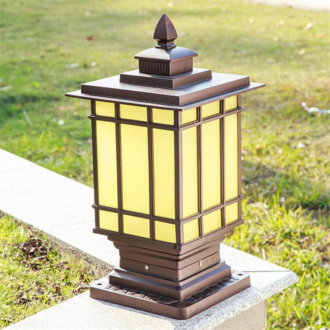 HCIPJQY Japanese Style Brown Outdoor Bollard Column Lamp Yellow Industrial Pillar Cap Light with Pier Mount Base, Waterproof External Landscape Patio Lawn Pillar Lamp for Walkway, Patio, Porch