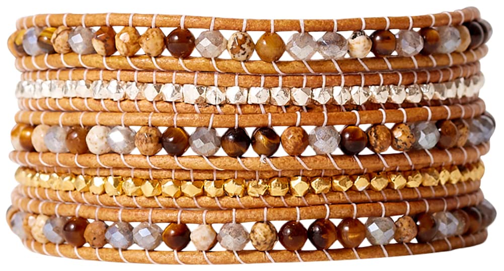 Chan LuuTiger's Eye Mix Five Wrap Bracelet, One Size, tiger eye