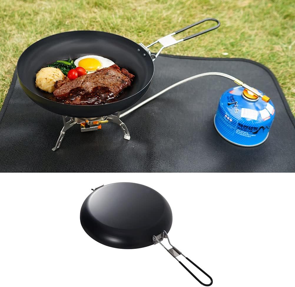 Non-Stick Iron Cooking Pot, Camping Cooking Pot with Foldable Handle, Outdoor Frying Pot for Outdoor Open Over Fire Hiking Backpacking Travelling
