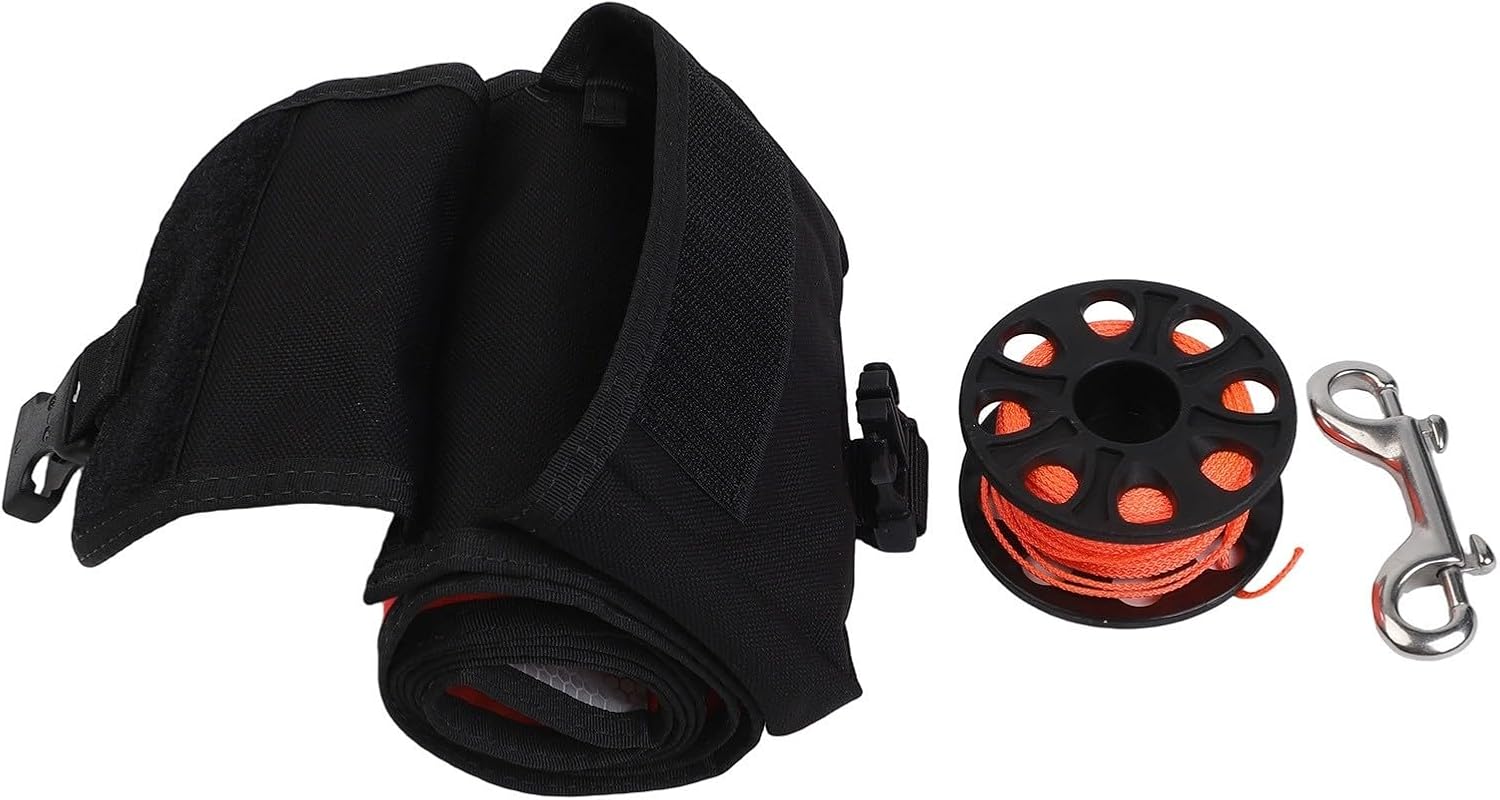Red Scuba Diving SMB Marker Buoy 120x15cm with 30m Spool and, Nylon Diver Below Signal Float Boating Safety