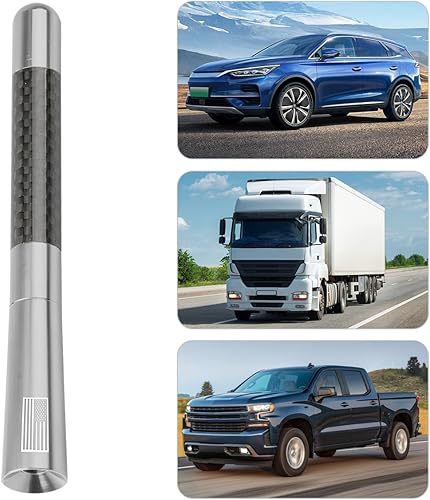 Vista 39 de BESULEN Antena corta para automóvil, antena de radio de aluminio de fibra de carbono de 4.7 pulgadas con bandera estadounidense para recepción