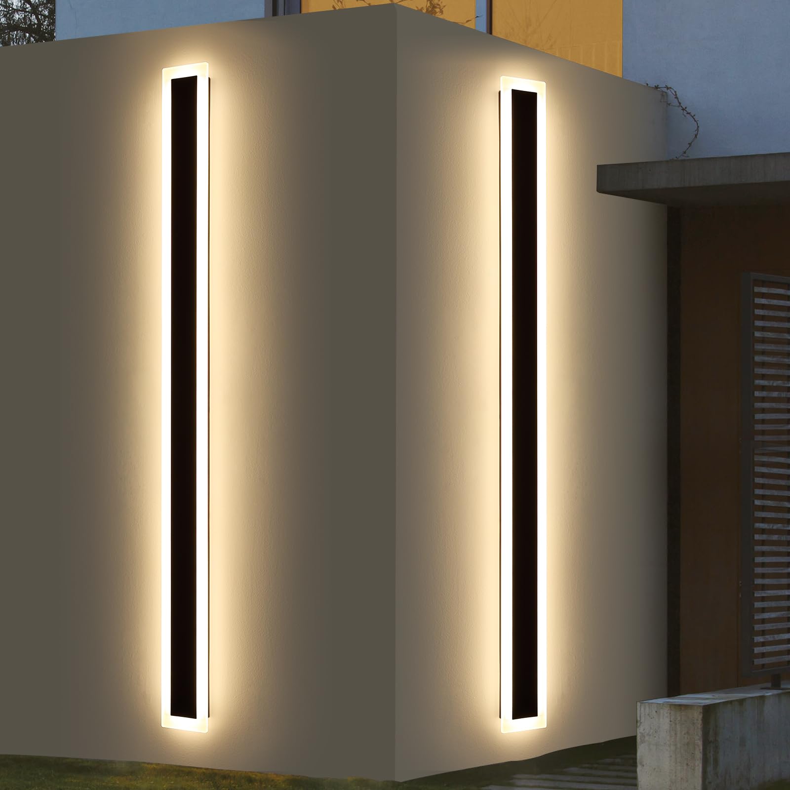 Photo 1 of Mikeru 2Pack 71inch Modern Outdoor Exterior Wall Light, 3000k/4500k/6000k 3 Colors Switchable Large Outdoor Fixture Wall Mount, Ip65 Waterproof Modern Long Porch Light, Hardwired (Width: 5.5inch)