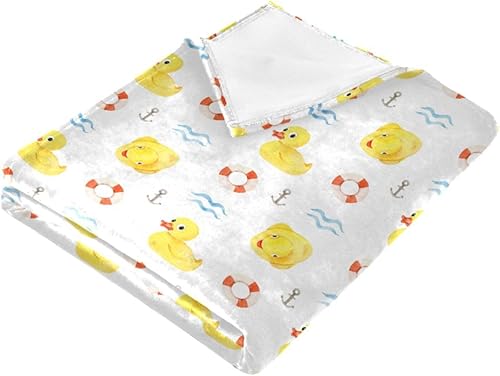 Miniatura 2 de KLL Seamless Cute Rubber Yellow Ducks Lifebuoy Flannel Blanket, Microfiber Lightweight Throws for Couch, Sofa, Camping, Fall Blanket 60x90 Inches