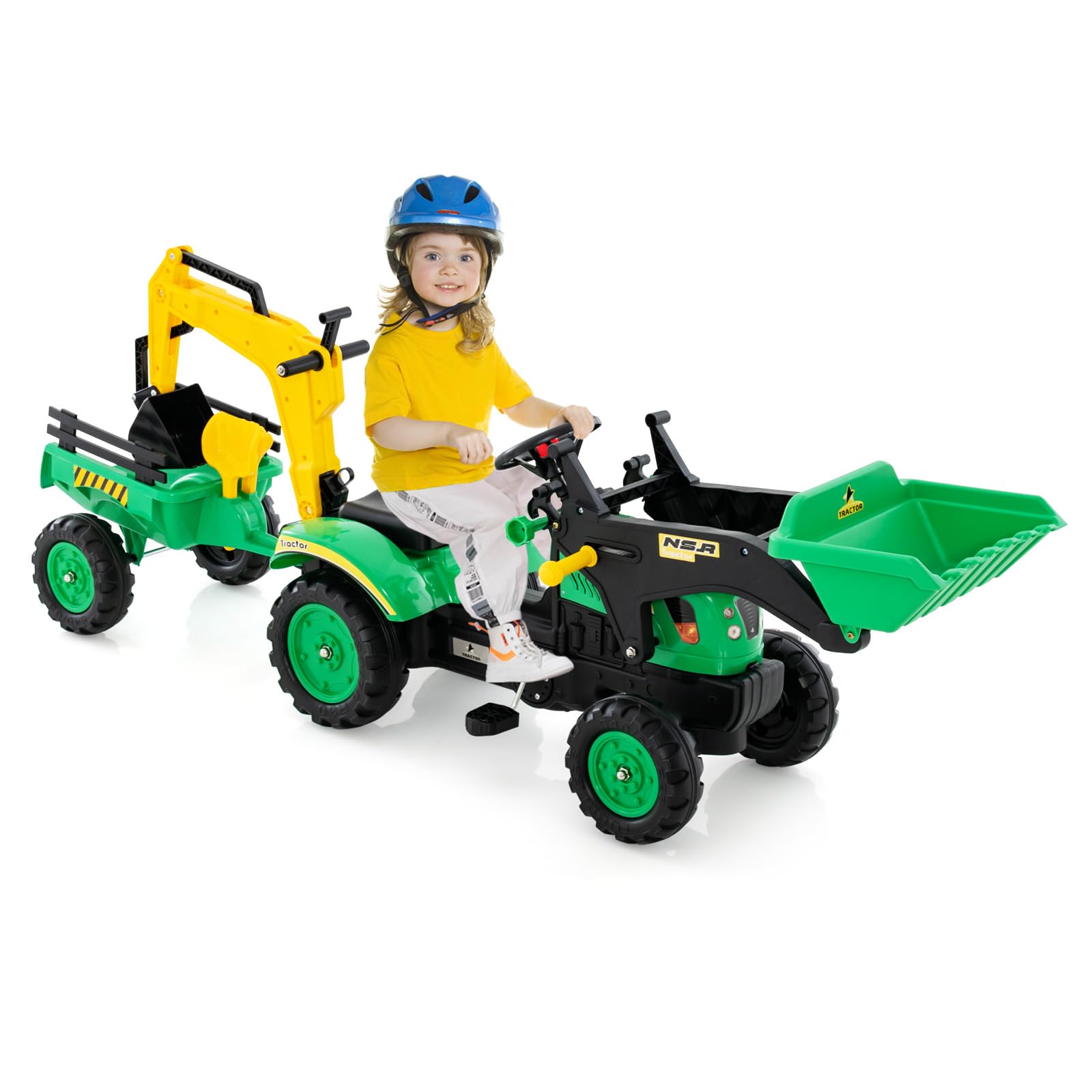 FANTASK Tracteur à pédale à partir de 3 Ans, remorque et Pelle de Tombe