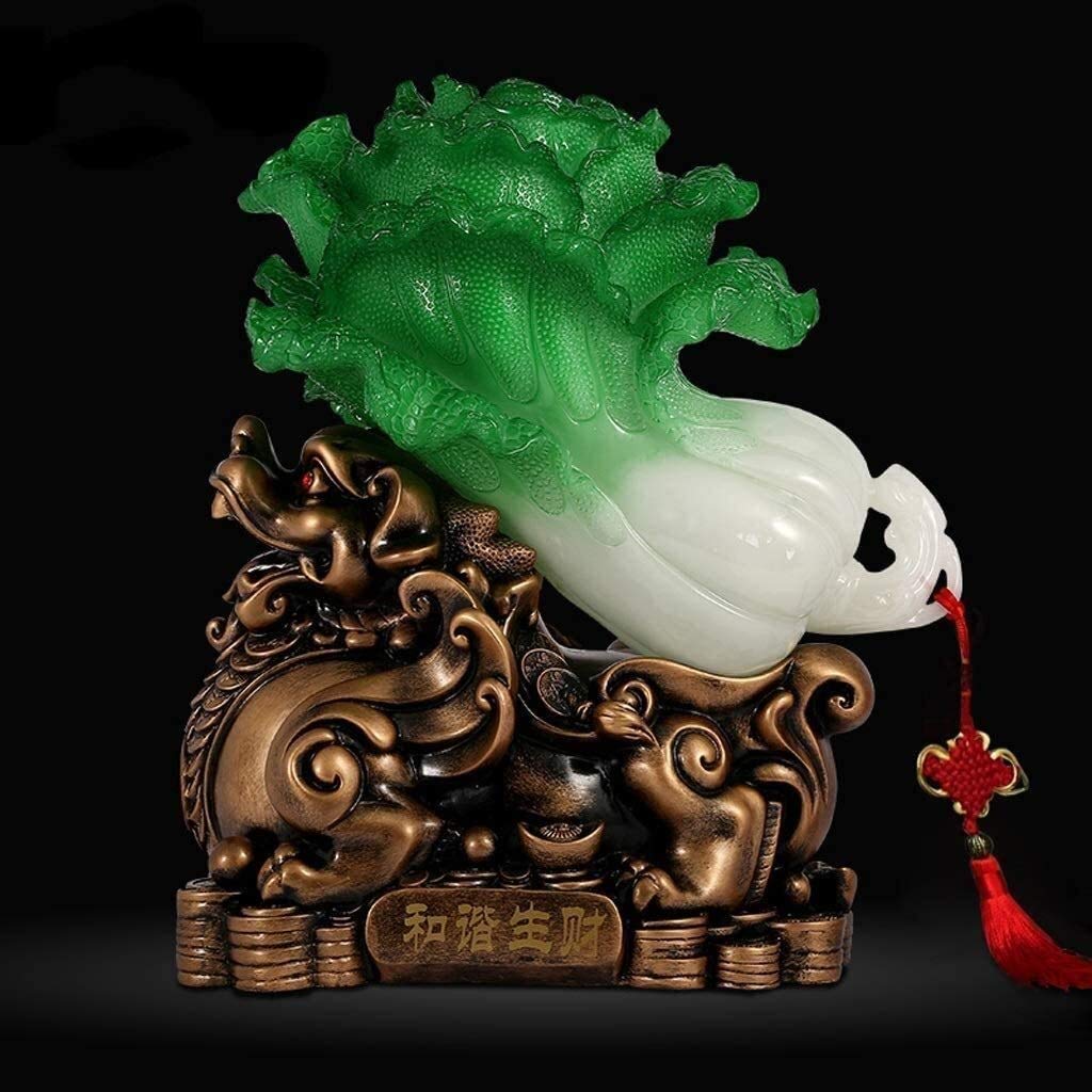 Statue Feng Shui di Buon auspicio Giada Resina Cavolo Ornamenti Decorazioni Vino Apertura Armadio Regali per la casa per la Famiglia Soggiorno TV 0619