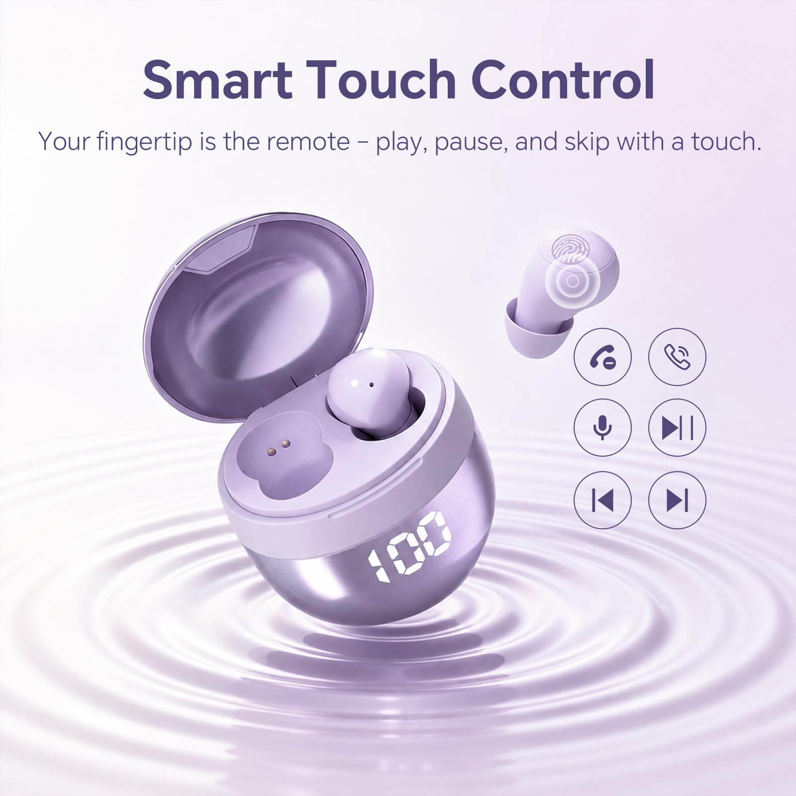 Xmenha Mini auricolari invisibili, piccoli, viola, wireless, nascosti, discreti, per orecchie piccole, Bluetooth, morbidi e piccoli, per iPhone, Android, dormire, ufficio, lavoro, pendolari