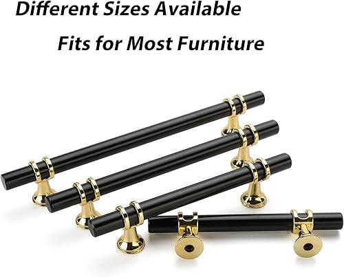 Miniatura 5 de Rergy Manijas de gabinete y pomos, paquete de 10 unidades negras y doradas de 3 pulgadas con agujero central, accesorios de cocina para manija de