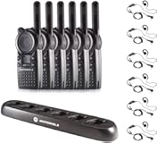 6 Pack of Motorola CLS1110 Walkie Talkie Radios with Headsets & 6-Bank Charger