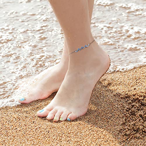 Image of Lauren-Spencer Wave Anklet for Women Gold Silver Plated Beach Ankle Bracelets Ocean Wave Boho Anklets Adjustable Summer Foot Jewelry for Women Birthday Gifts