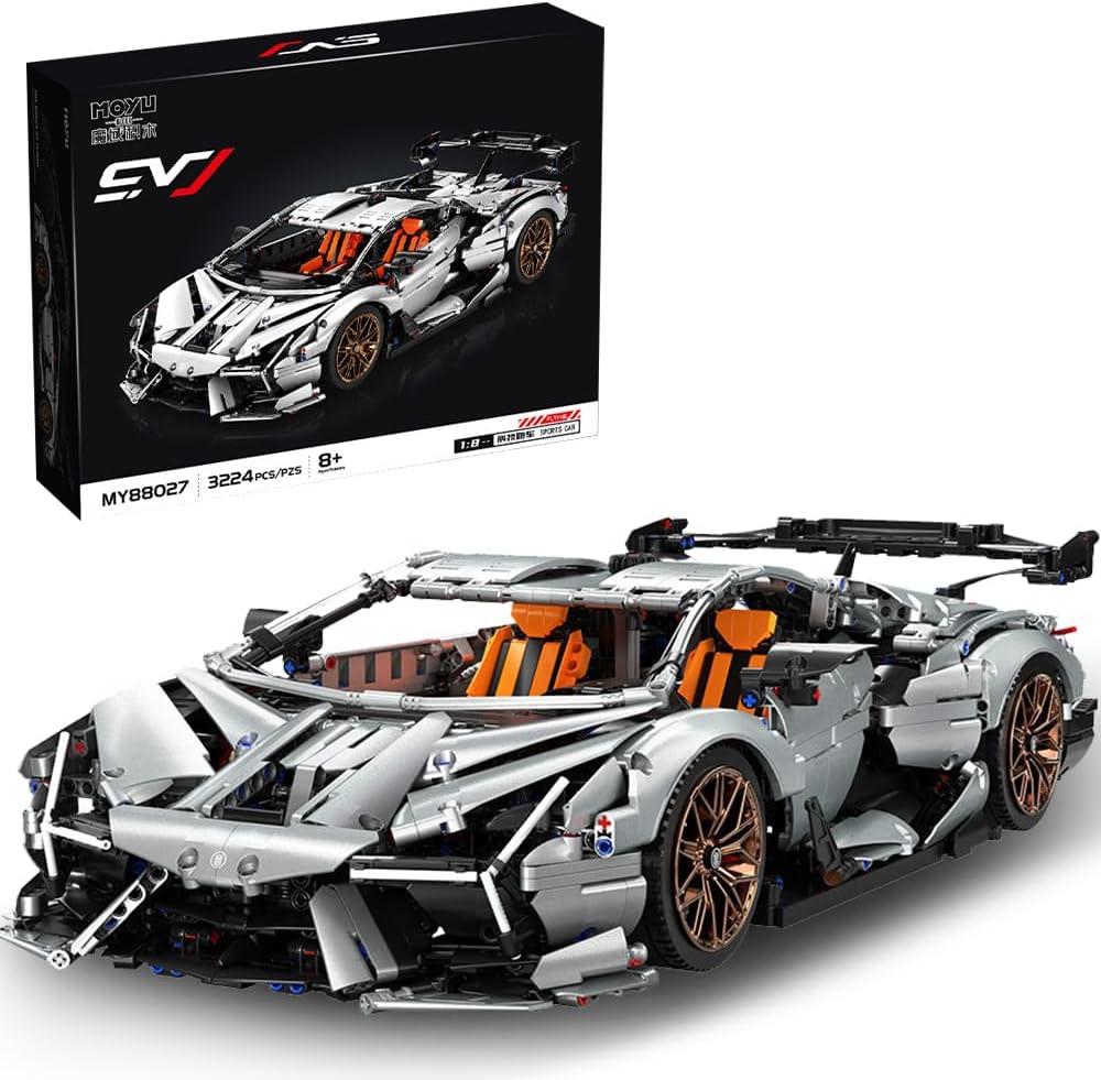 MISINITechnik SVJ Super Sports Car Building Blocks Model, 1:8 3244 Pieces, Large Car Clamping Blocks, Racing Car Kit, Sports Car Toy, Car Gifts for Adults and Teenagers
