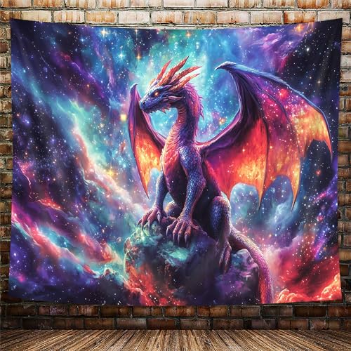 Tapisserie dragon violet style gothique médiéval fantastique pour déco murale de chambre