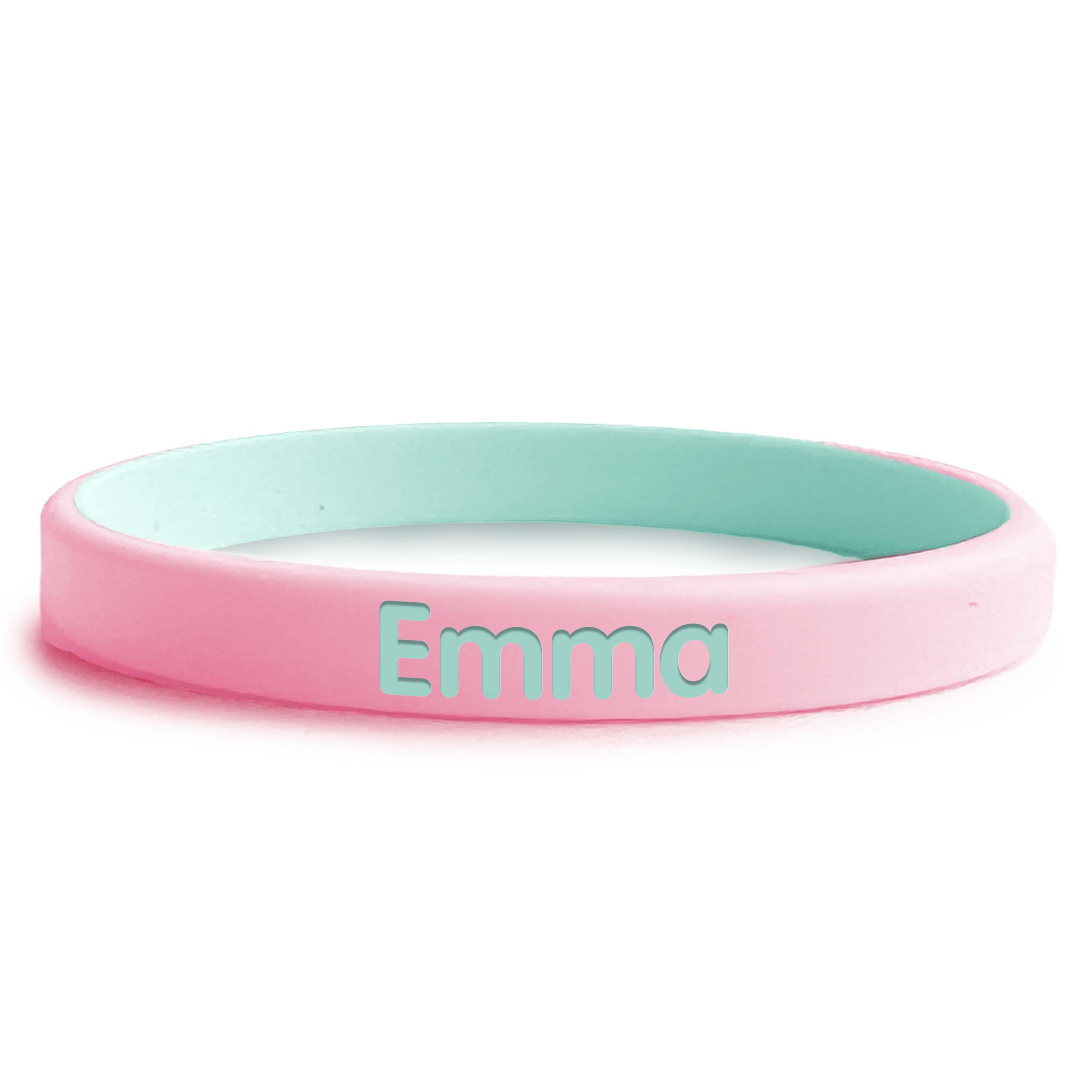 EASY2NAME SOS Wristband for Children – Two-Tone Safety Bracelet Personalised with child's name and phone number. Perfect for outdoor activities (New pink-New green) — image 1