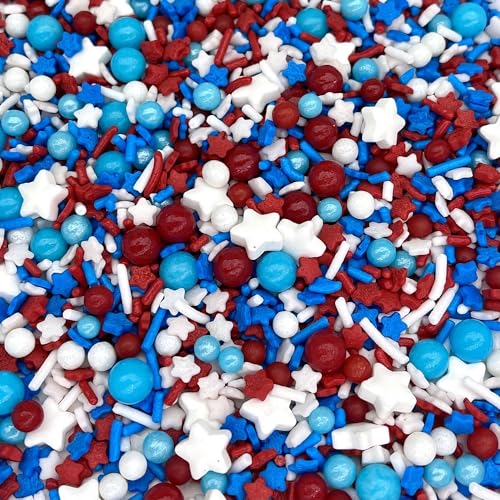 Image of Manvscakes Sprinkles- Edible Cake and Cupcake Sprinkles with Assorted Shapes and Sizes for Parties, USA Patriotic Sprinkle Mix for Cookies, Ice Cream, Cake and Cupcake Decorating, (Red /blue)