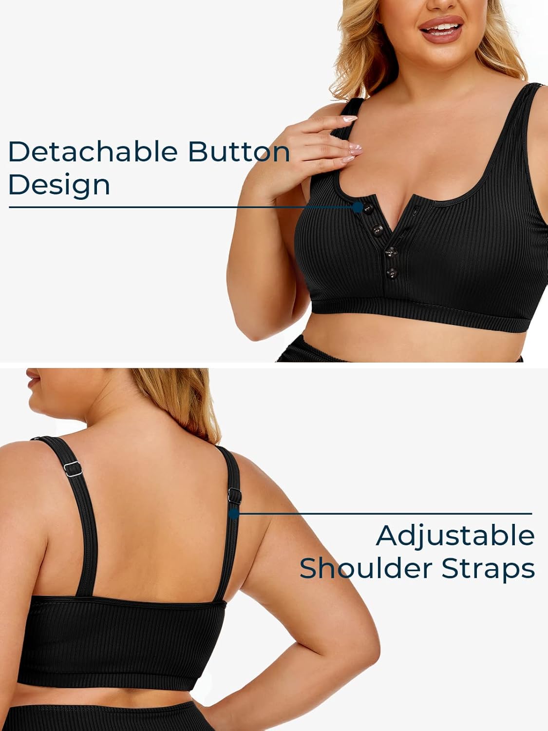 Summer Mae Plus Size Women Ribbed Bikini Set Two Piece High Waist Swimsuit Scoop Top Tummy Control Bathing Suit Swimwear