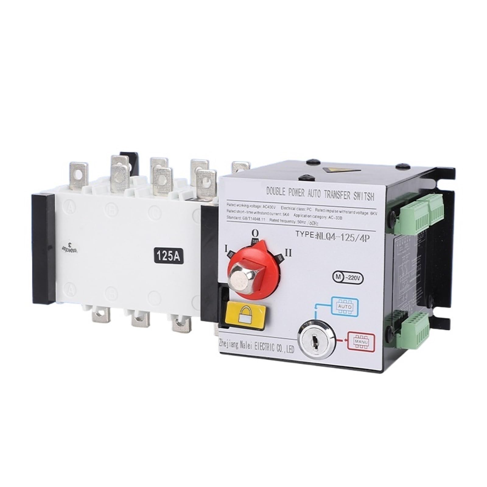 Automatischer Umschalter mit doppelter Leistung NLQ4-125/4P 100A isolierter Dual-Power-Automatik-Transferschalter in PC-Qualität mit Brandschutz, zwei Eingängen und einem Ausgang(2 input 1 output 4P63