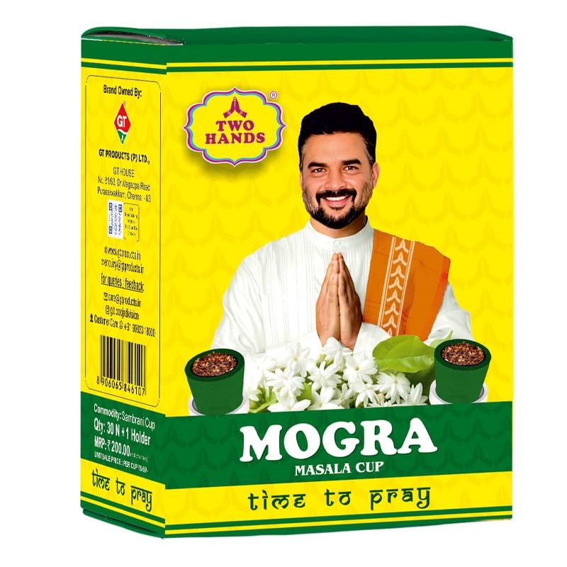 Twohands Mogra Masala Dhoop Cups | 30 Natural Sambrani Cups with Free Holder | Long-Lasting Mogra (Jasmine) Fragrance for Pooja, Meditation & Relaxation | Eco-Friendly & Easy to Use