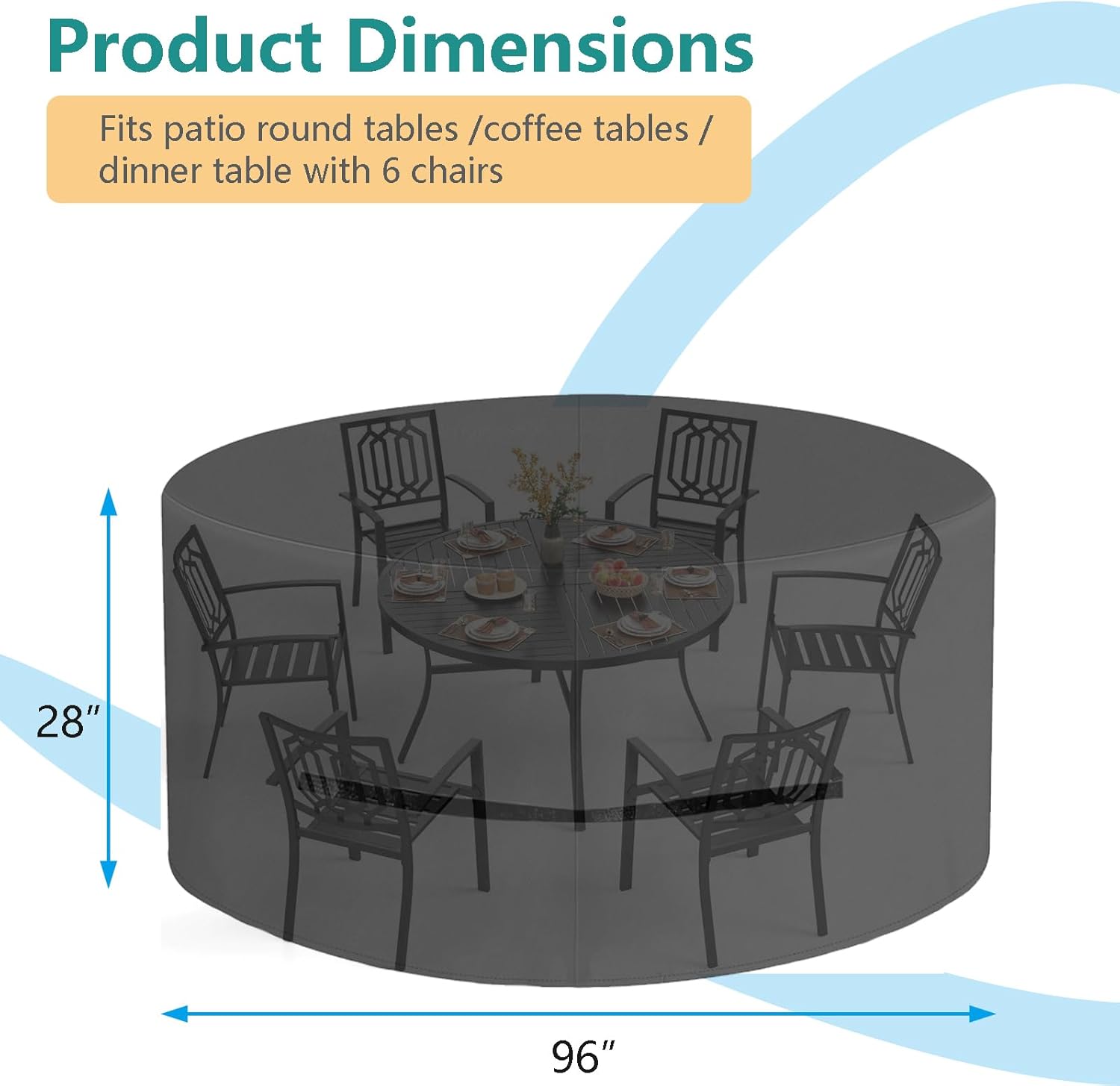Oslimea Round Outdoor Patio Table Cover 96 Inch, Patio Furniture Covers for Outdoor Table, Waterproof, Windproof, UV Resistant and All Weather Resistant (Black, 96"DIAx28"H)