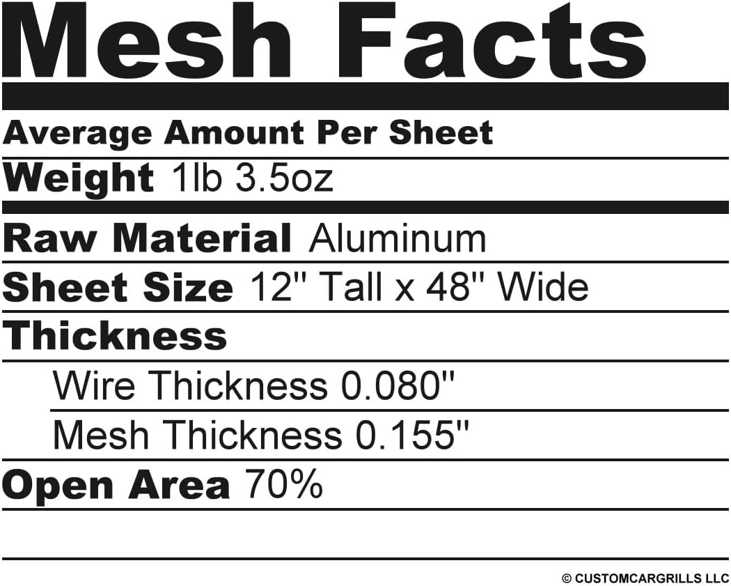 customcargrills 12"x48" Aluminum 0.50 Woven Wire Grill Mesh Sheet - Silver - Shipped Flat, 1/2 inch spacing, 0.080" Wire Thickness, Intermediate Crimped, Diagonal Cut, Not Welded, Made in USA