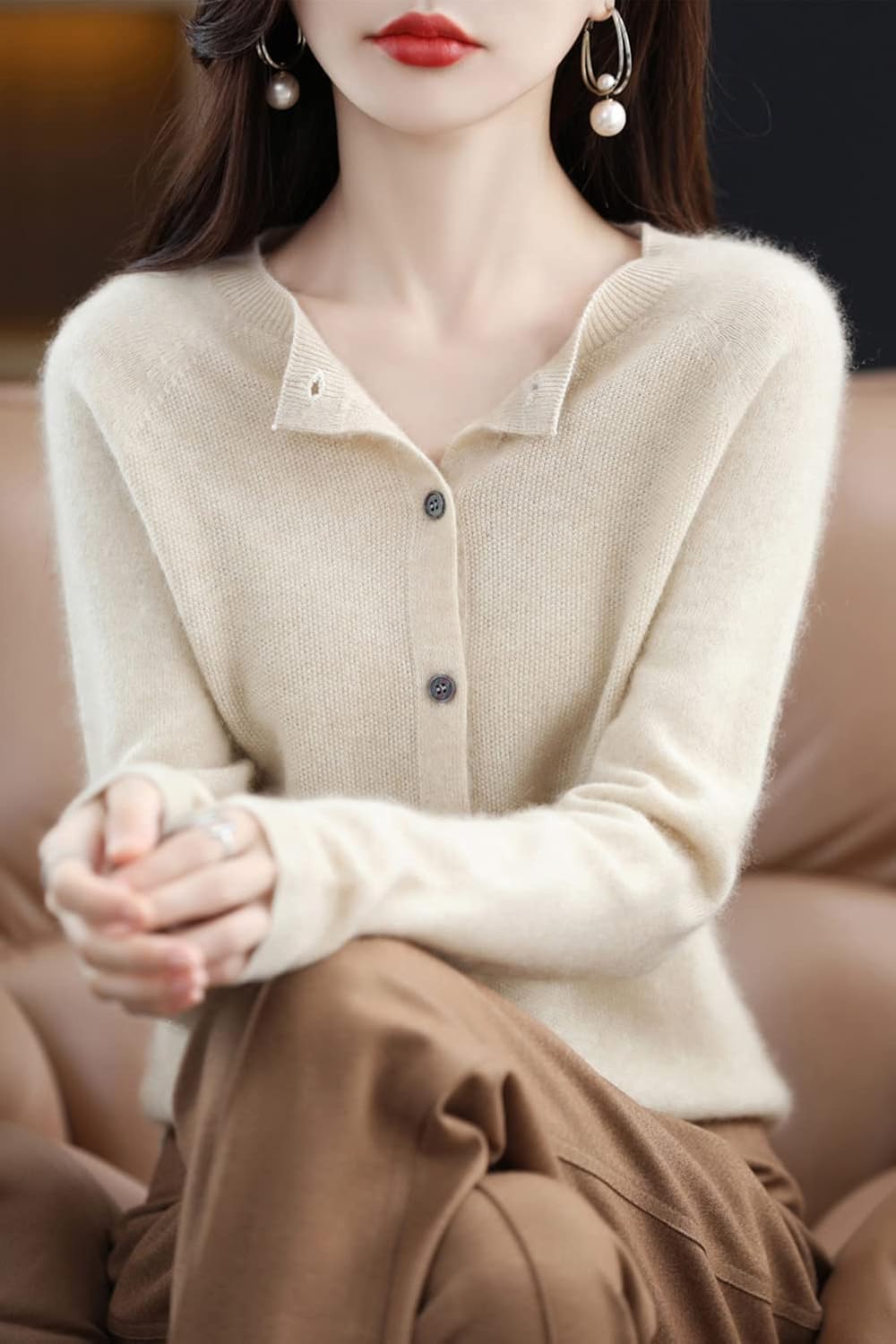 100% Merino Wool Sweaters Women's Fall Winter Warm Soft Knitted Crew Neck Cardigan Turtleneck Long Sleeves - Image 6