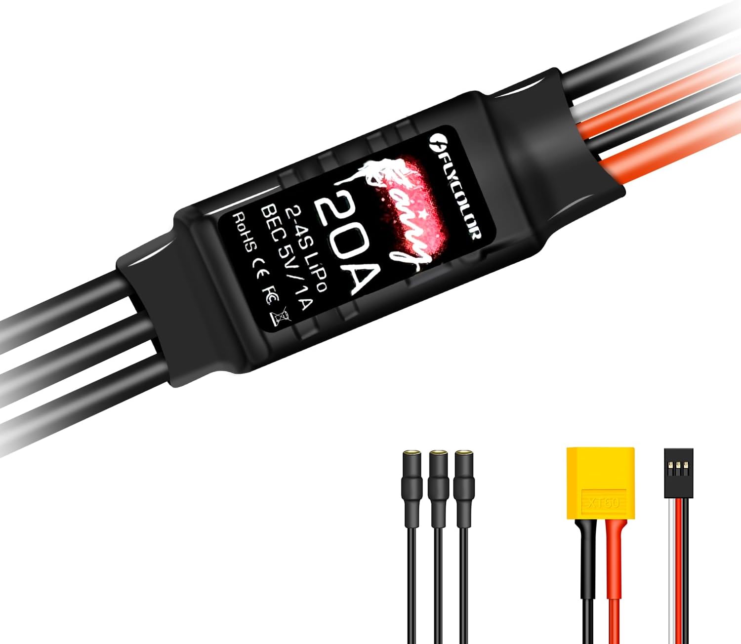 Brushless ESC, 20A Brushless Motor Electric Speed Controller BEC 5V 1A with XT60 & 3.5mm Plugs, Super Light-weight & Small (1 Pack)