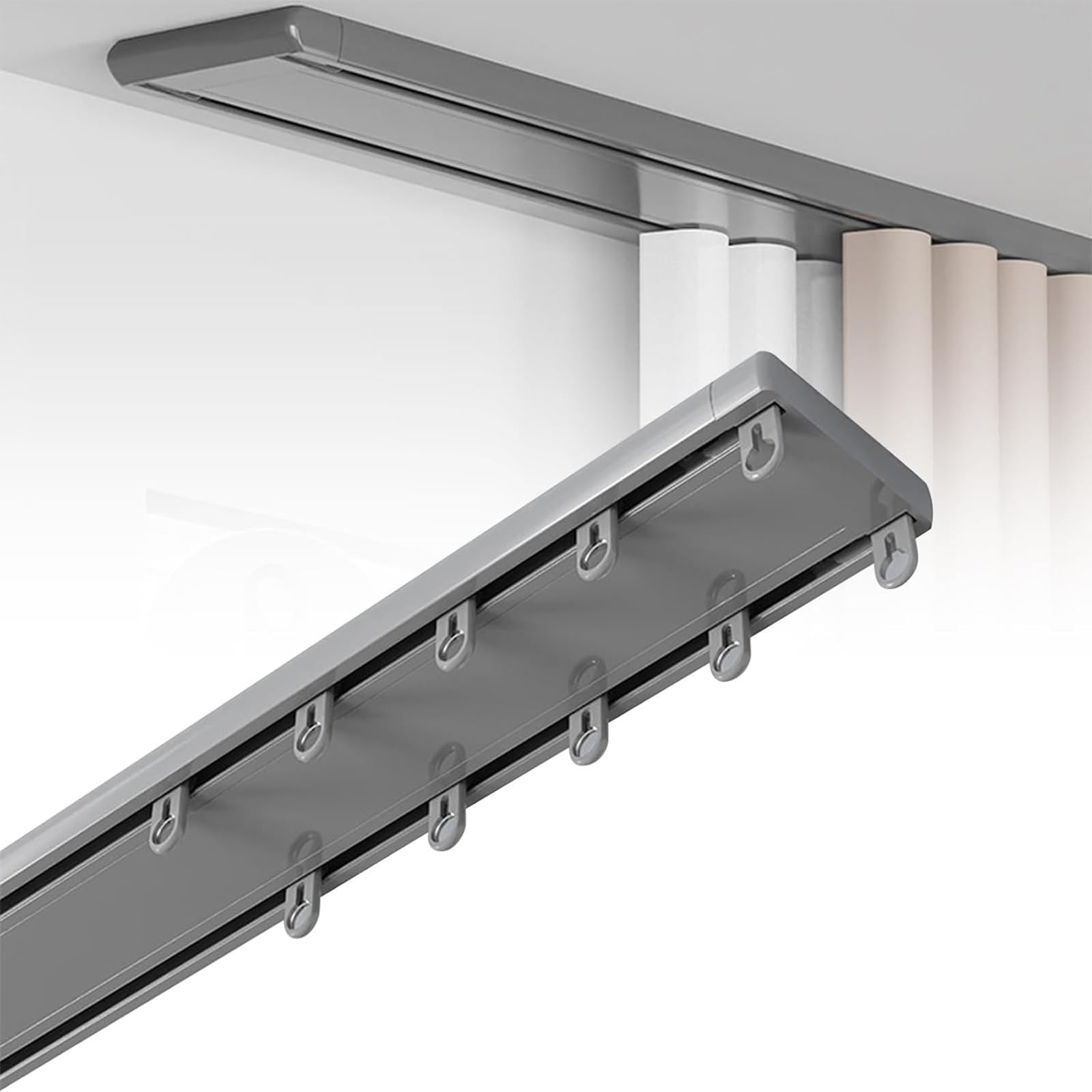 Rail rideaux plafond silencieux double rangée robuste gris 1,4m coulissant