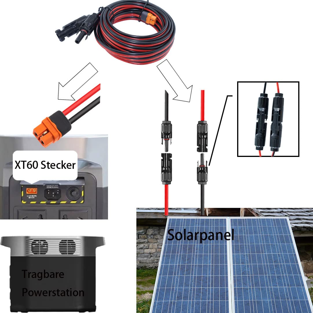Cable de Carga Solar a XT60i, 5m, 12AWG, con Conector XT60i, protección inversa integrada, Compatible con Las Estaciones de Poder portátiles Ecoflow Delta River, Anker SOLIX