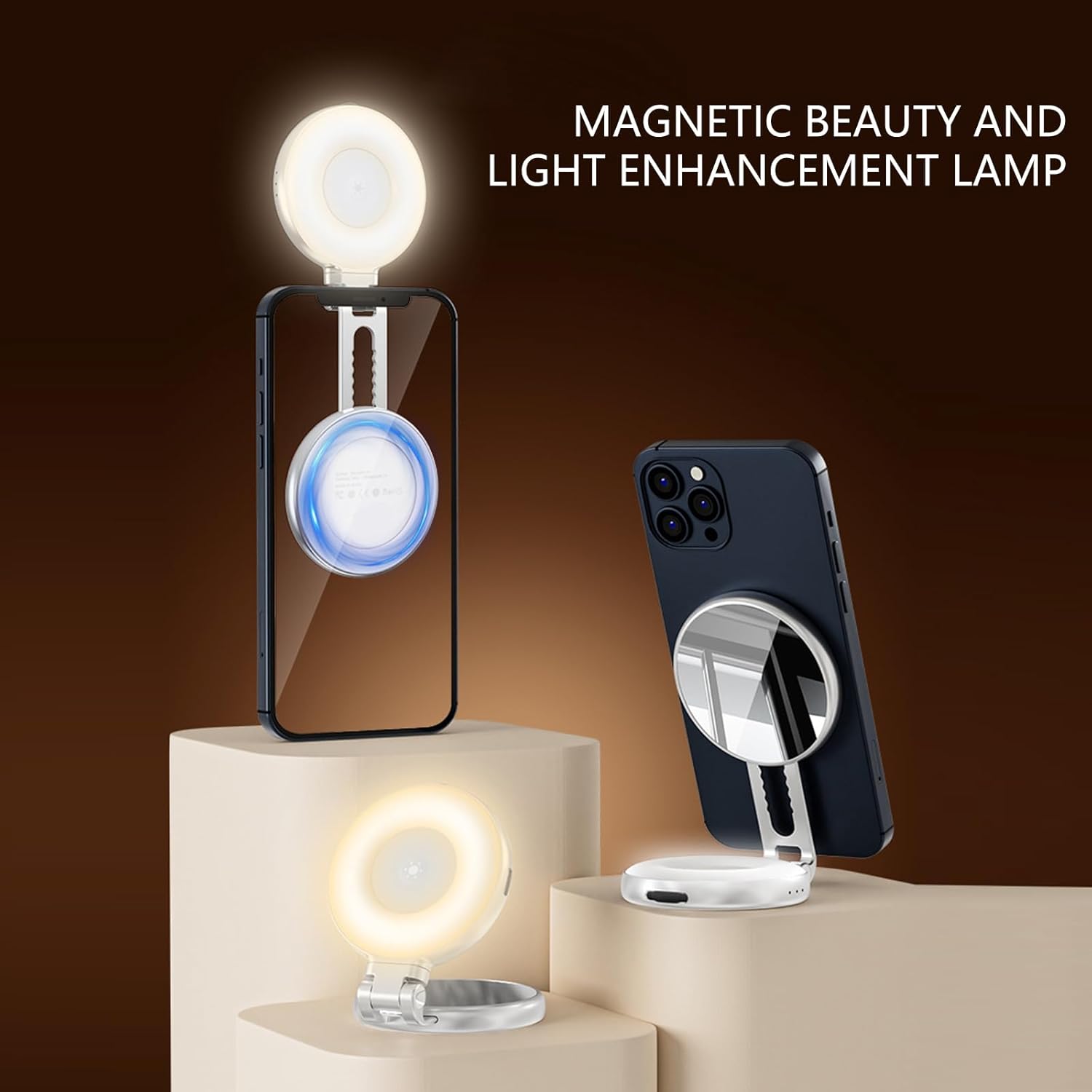 Selfie Light 360 Degree Rotating Brightness Adjustable 2700-7500K LED Fill Rings Light for Phone 16 15 14 13 Phone Accessories
