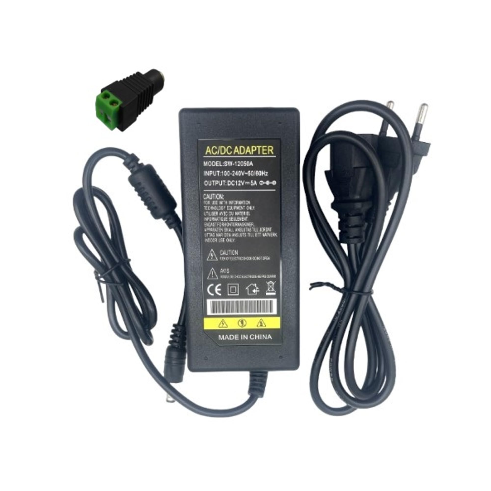 Jandei - Zasilacz transformatorowy wtykowy 110/220V AC na 12V DC 60W 5A, kabel 1m i złącze żeńskie. Instalacja wewnętrzna IP20, do taśm LED, neonów lub urządzeń niskonapięciowych