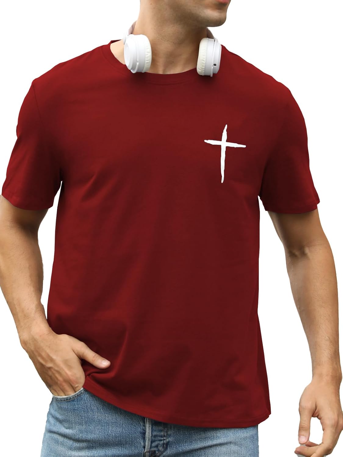 Mens Short Sleeve Cotton T-Shirts Crew Neck Jesus Cross Printed Shirts Faith Christ Shirts - Image 2