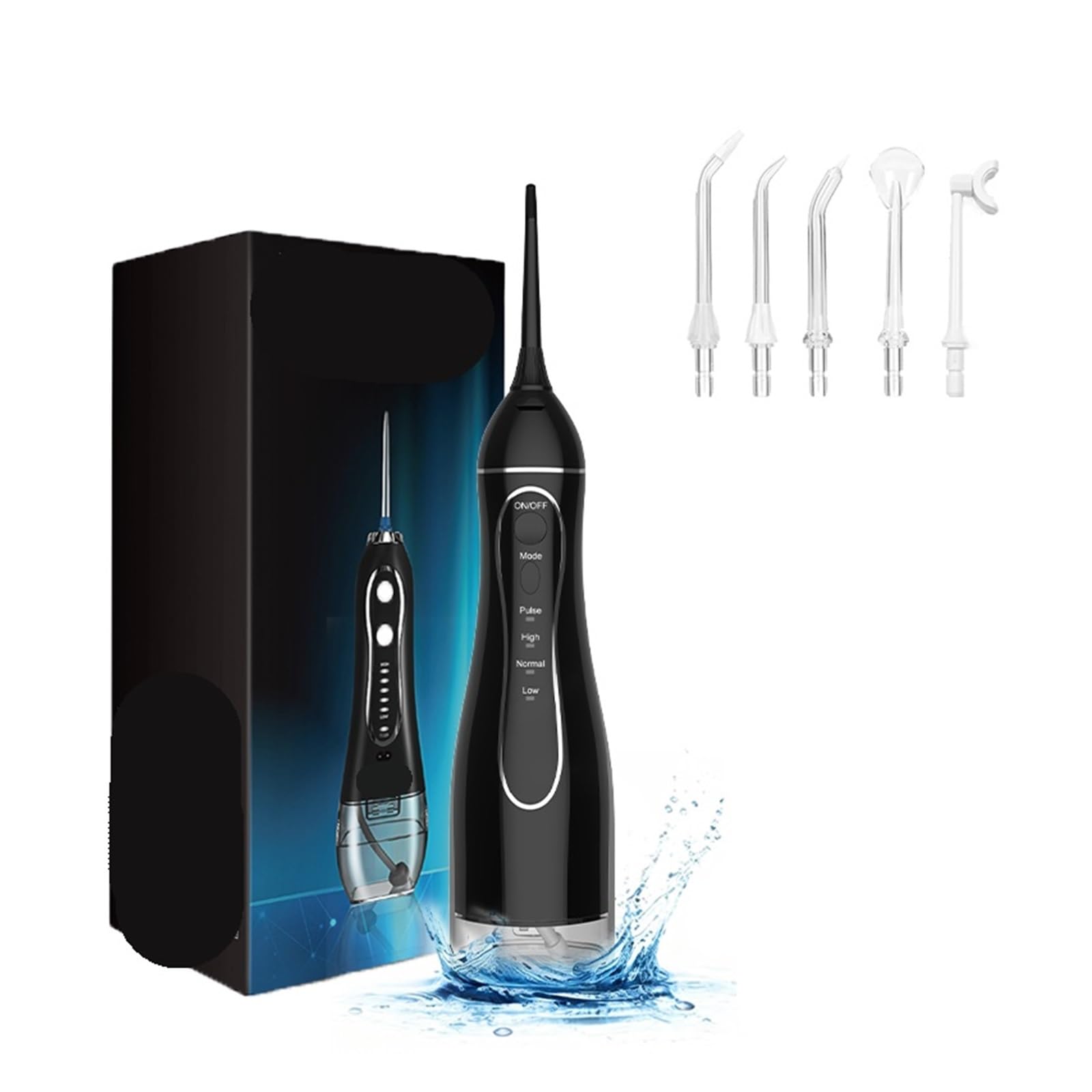 Wasser Flosser for Zähne Tragbare Irrigator Dental Jet Reinigungsmaschine 300ML 4 Modi(Black)