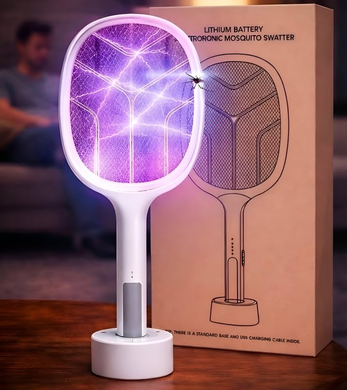 Image of Mosquito Bat with UV Light Lamp Five Nights Mosquito Killer Autokill 2 in 1 Mosquito Racket 1200mAh Lithiumion Rechargeable Battery White Racket (Battery) 6