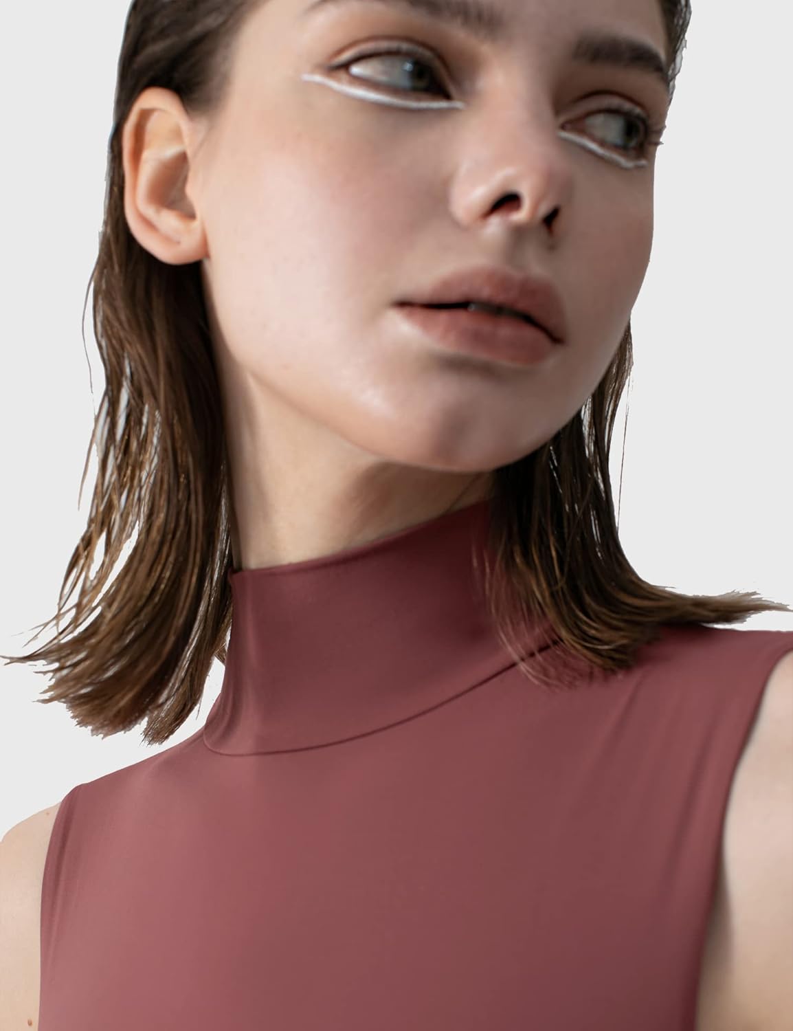 PUMIEY Women's Mock Turtle Neck Sleeveless Bodysuit Sexy Tank Tops Sharp Collection - Image 5