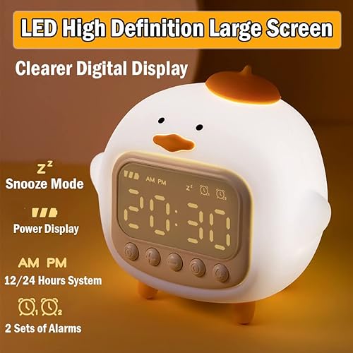 Miniatura 6 de Lindo reloj despertador de pato con luz nocturna, lámpara de despertador para niños, reloj despertador, luz nocturna para decoración de dormitorio