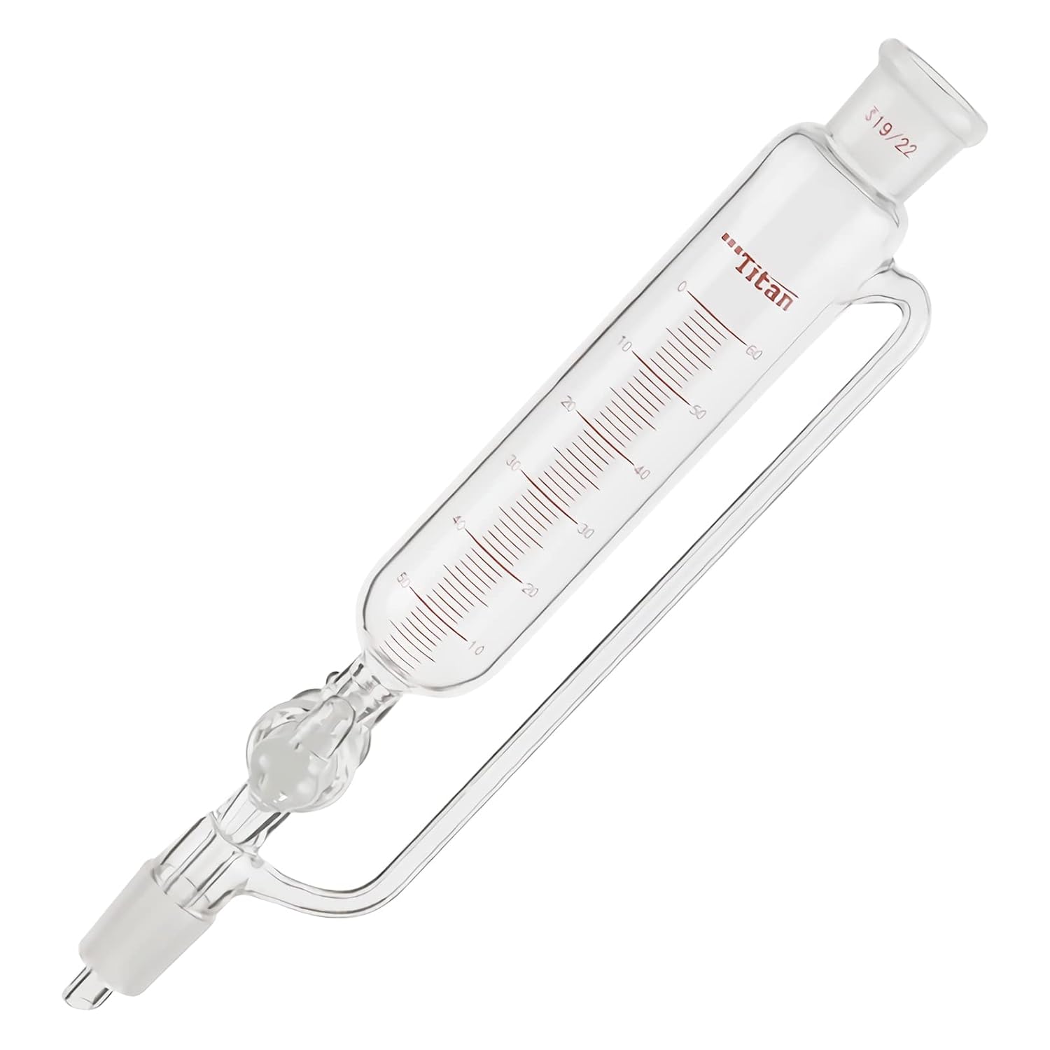Glass Constant Pressure Graduated Addition Funnel with Glass Stopcock,Equalizing Dropping Funnel Chemistry Lab Glassware (A: 60ml,19/22)