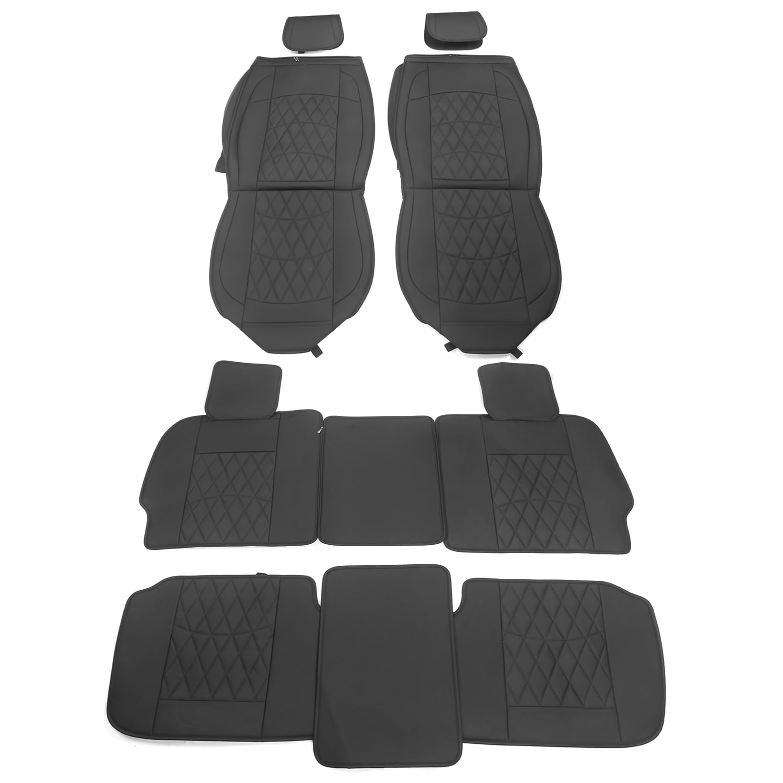 IKON MOTORSPORTS Full Set Car Seat Covers, Compatible with 2009-2023 Dodge Ram 1500, 2010-2023 Dodge Ram 2500/3500 with Split Bench 60/40, PU Leather Driver Seat Cushion Protectors, Black